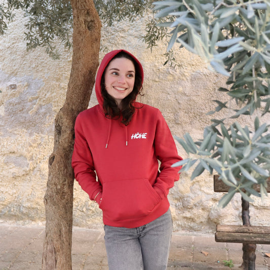 Sweat-shirt Capuche poche kangourou rouge coton bio